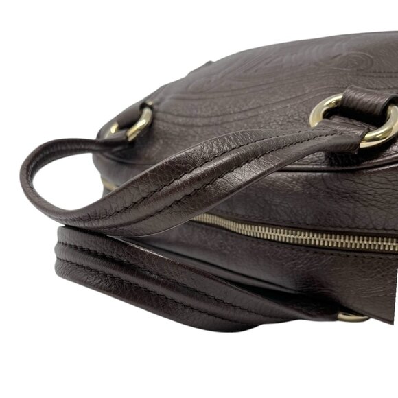 CELINE Vintage Macadam Big Logo Tote Bag Brown Gold Leather Nylon Zip [105063] - Picture 9 of 12